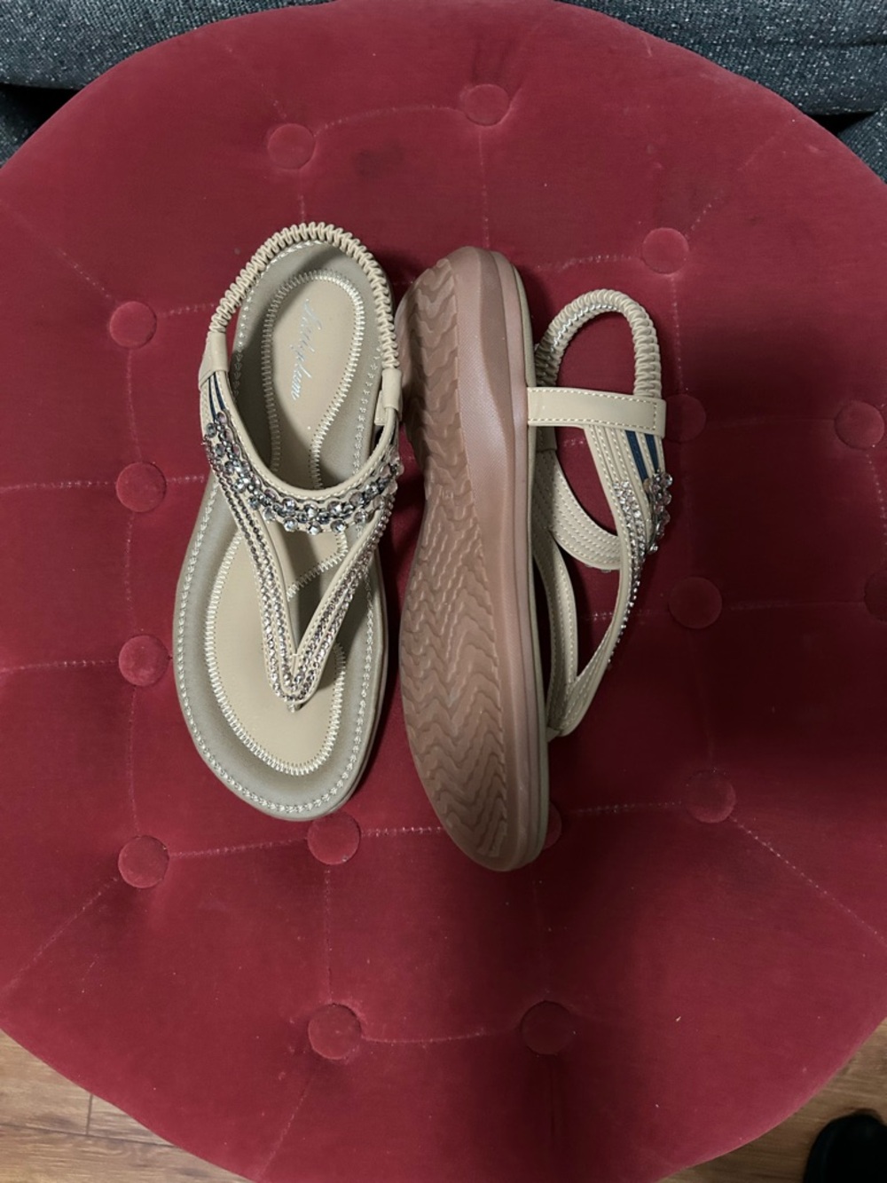 Beige Embellished Women's Thong Sandals